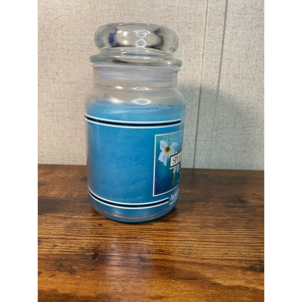 VTG YANKEE CANDLE SPLASH OF RAIN HOUSEWARMER 22 OZ LARGE JAR CANDLE BLACK BAND